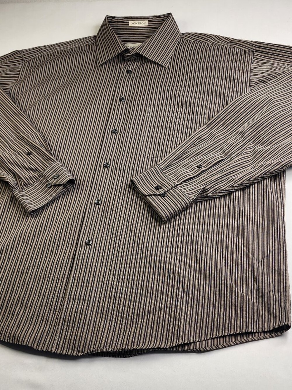 Pronto Uomo Men's XXL Non Iron Button Up Shirt Black White Gray Striped Casual